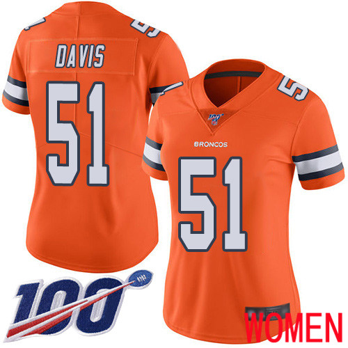 Women Denver Broncos #51 Todd Davis Limited Orange Rush Vapor Untouchable 100th Season Football NFL Jersey